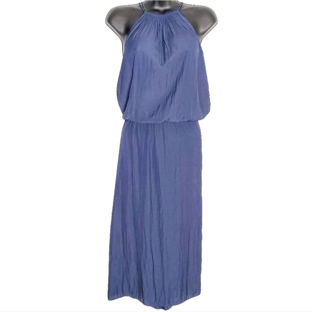 Ramy Brook Navy Blue Audrey Smocked Blouson Strappy Sleevless Midi Dress Size M